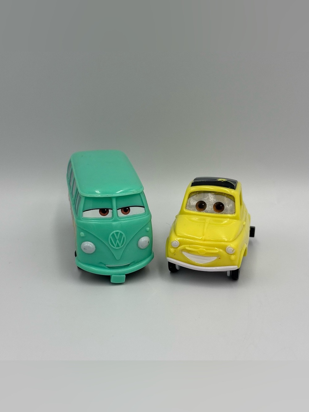 Y2K Vintage Disney Cars Mcdonalds Toy Lot-Fillmore Peace Van + Luigi Fiat Cars